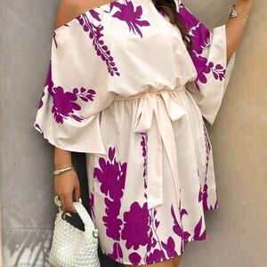 SHEIN Off-Shoulder Purple Floral Mini Dress